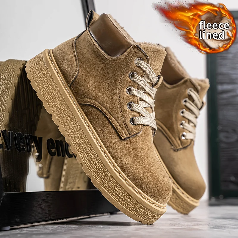 

Outdoor Leather Mens Ankle Boots Fashion High Top Men's Casual Shoes British Style Male Work Boots Lace-up Walking Hiking Shoes