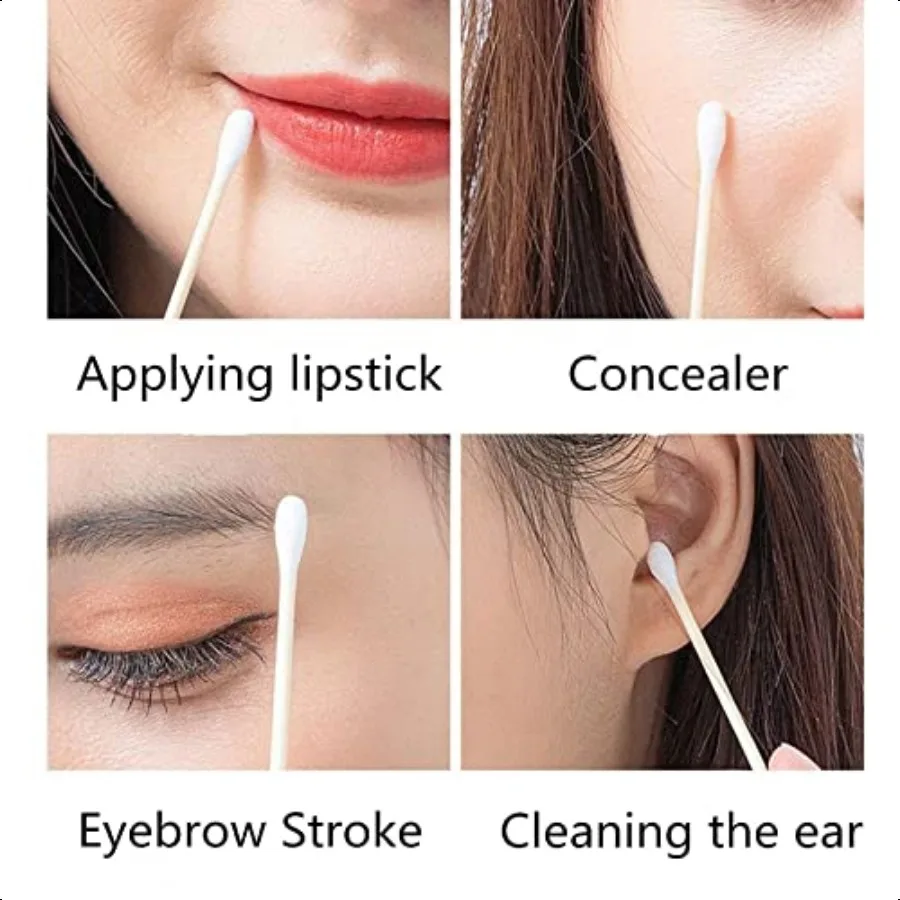 مسحات القطن Q نصائح 100 عدد من براعم القطن الطبيعي ملفوفة بشكل فردي بأطراف مزدوجة من القطن لتنظيف الأذن والعناية بالجمال R