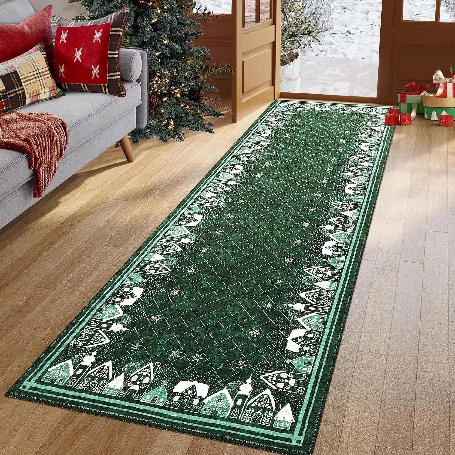 Corridor Carpet Hallway Runner Rug Machine Washable Non-slip Floor Mat Christmas Snowflake Rugs Long Kitchen Carpets Home Decor