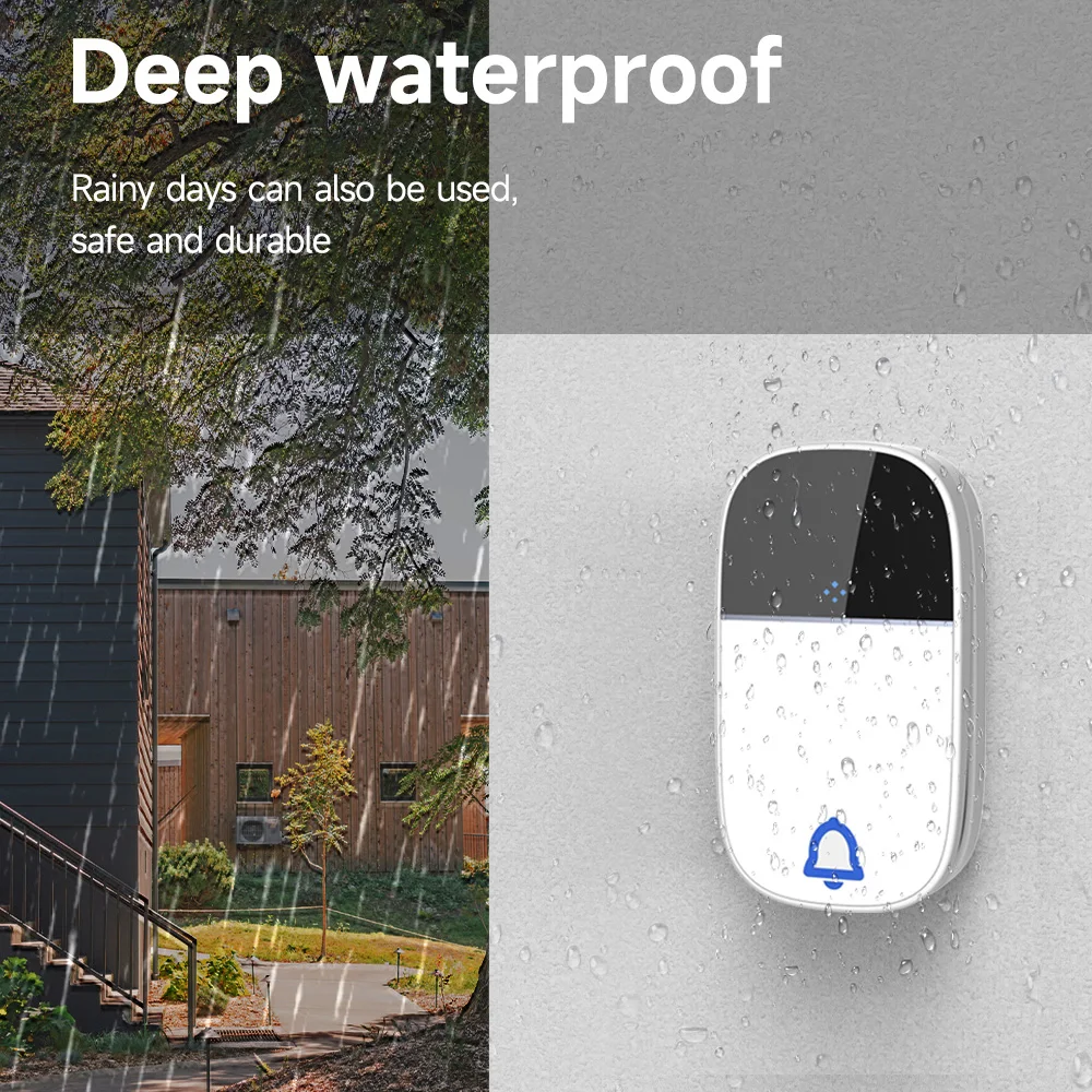 Black Acrylic Self-Powered Dynamic Wireless Doorbell Outdoor Waterproof Long Distance High Volume Remote Control Door Bell