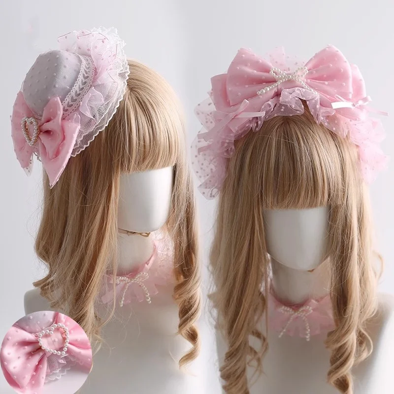 

Japanese Original Lolita Harajuku Hairband Pink Lover Doll Handmade Hat Cute Lace Hand sleeve Sweet Girl Necklace Gift