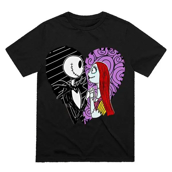 

Disney Jack and Sally Abbildung Printed T-Shirt Men's Daily Casual and Themed Activities Wear Unisex Cotton Short Sleeves Tops