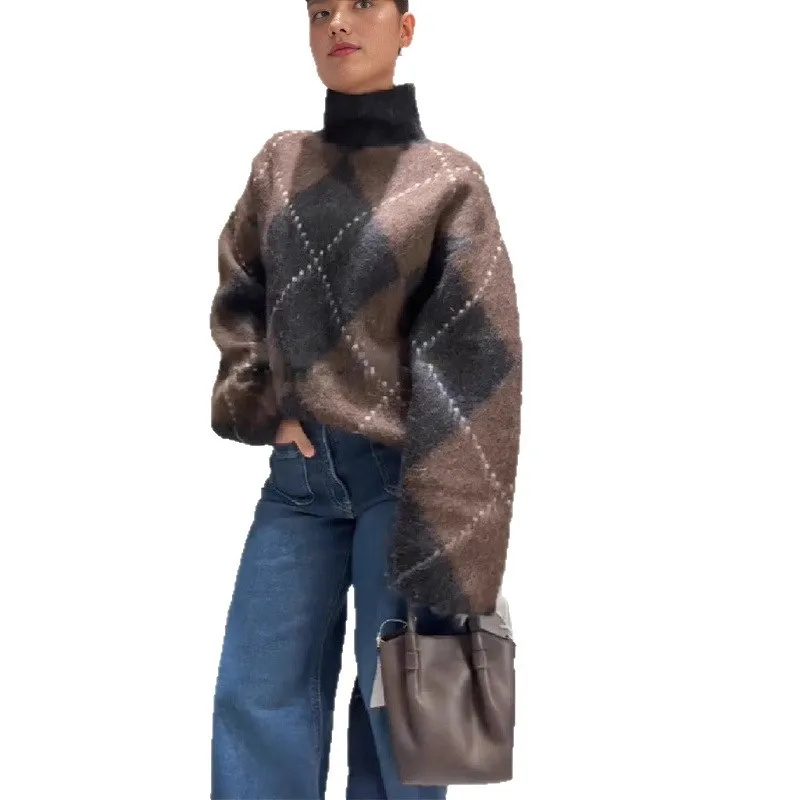 رقيق غامض متماسكة وهمية الرقبة سترة قطرة الكتف كم طويل لينة 2025 الخريف الكلاسيكية مريحة المرأة البلوز السببية خمر سيدة