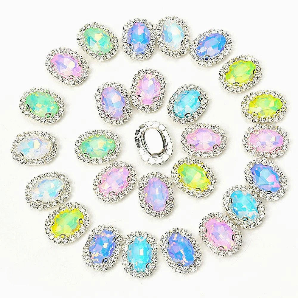 New 10*14mm oval Opal Buckle,Four Claw Diamond Glass Crystal Diamond DIY Wedding Clothing Dress Handmade Material Accessories