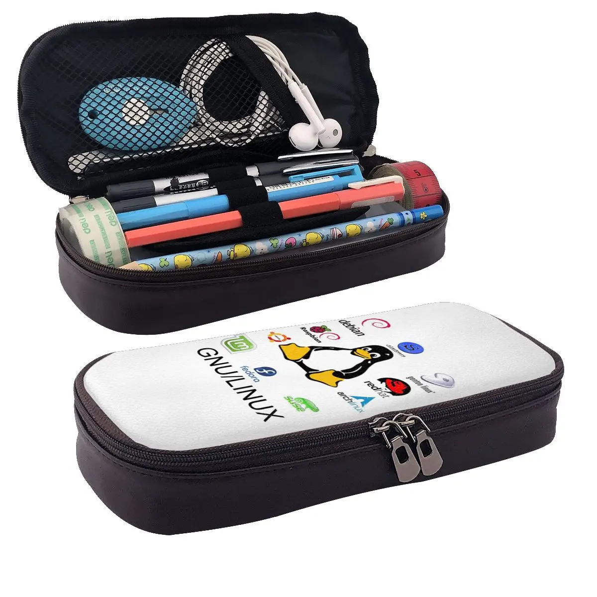 

Linux Tux Penguin Gnulinux The Best Distro Leather Pencil Case Pencil Pouch Storage Stationery Supplies Pen Box Pencil Bag