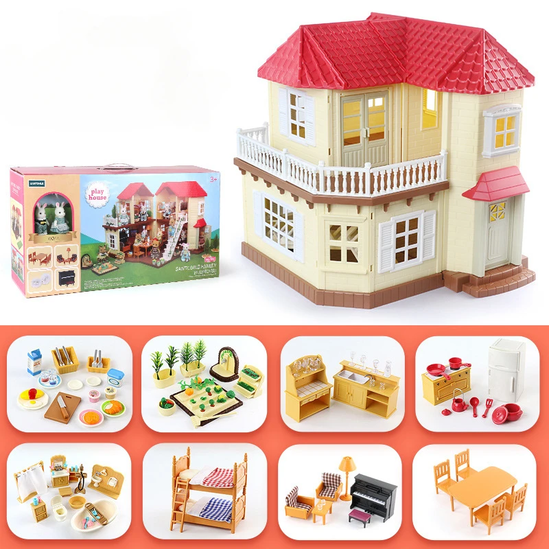 Forest Animal Villa Set DIY Toy Mini Simulation Furniture Bedroom Set Toy Girl Play House Toys Family Model Children Gifts