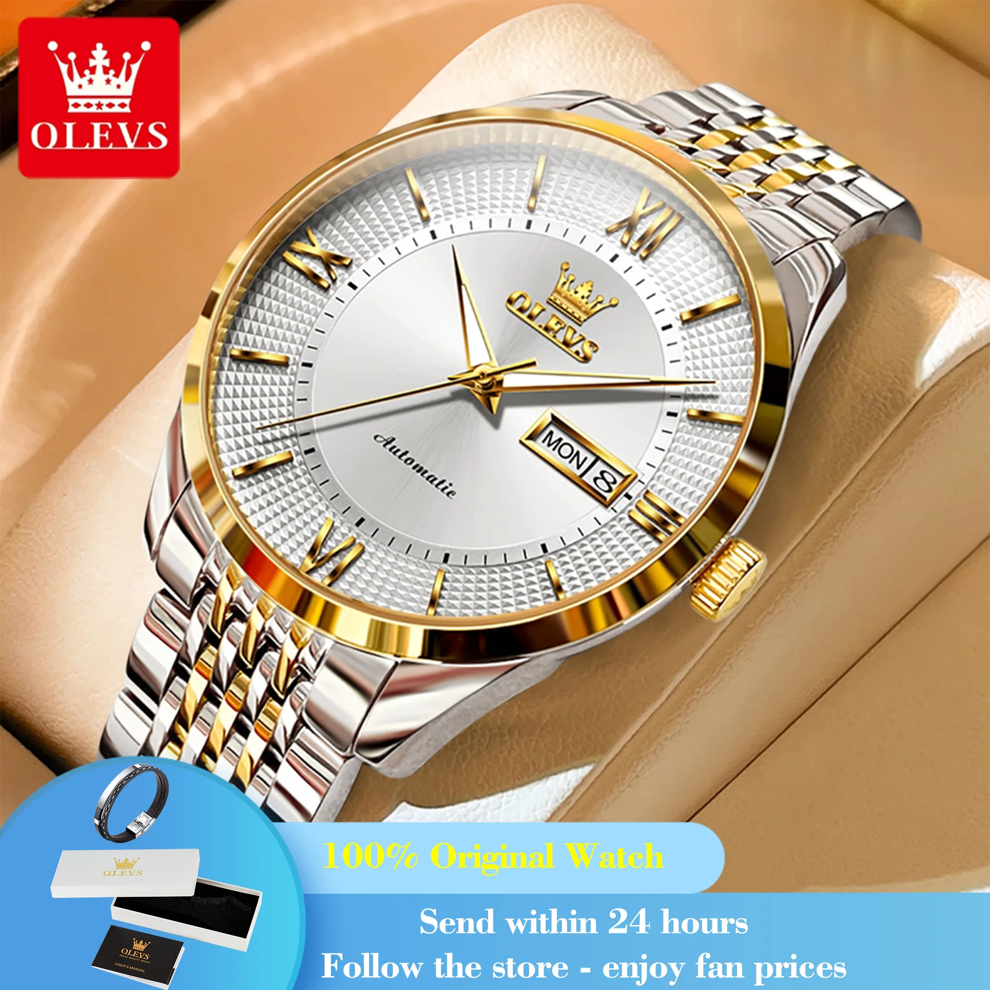 

OLEVS 6657 Watch For Men Synthetic Sapphire Mirror 50M Waterproof Classic Mechanical Wristwatch Dual Calendar Luxury Man Watch