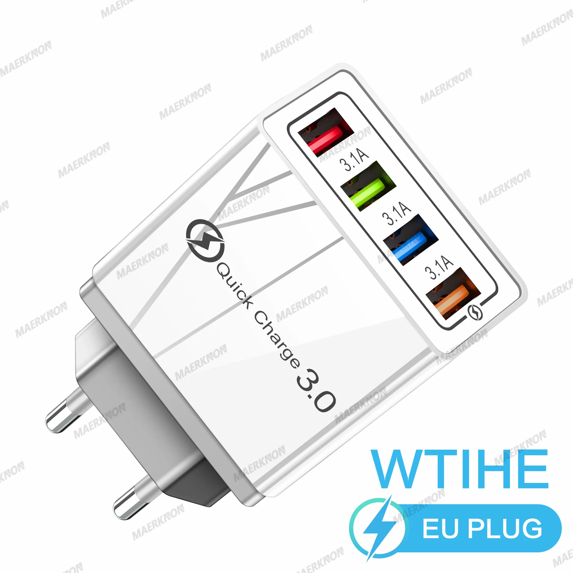 3A USB-oplader 4-poorten USB Quick Charge 3.0 EU US-stekker voor iPhone Samsung Xiaomi Poco Snel opladen Mobiele telefoonopladeradapter