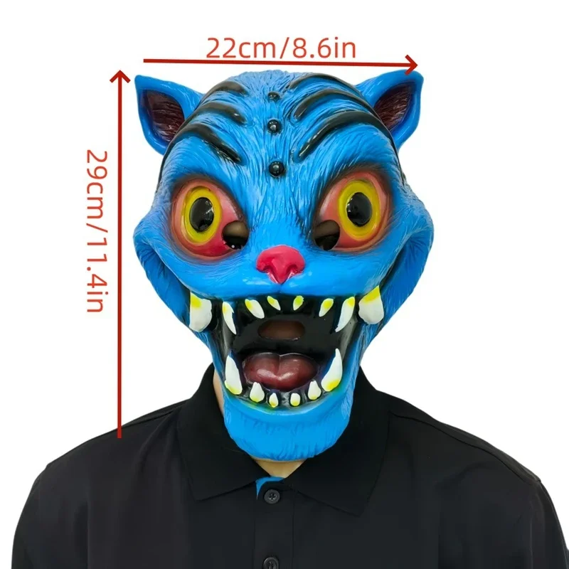 Máscara de látex de tigre azul de Anime, tocado de terror para Halloween, accesorios de disfraz, accesorios, máscaras divertidas, regalos para adultos