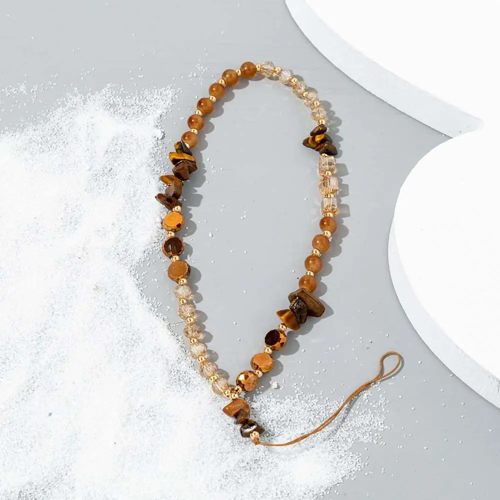 Rope Gravel Mobile Phone Accessories Letter Beads Chain Cell Phone Lanyard Crystal Stone Beads Lanyard Mobile Phone Strap