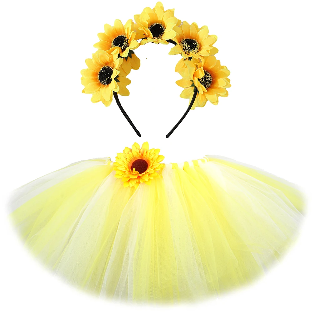 Yellow Sunflower Tutu Skirt for Girls Hawaiian Dress Up Costumes for Kids Toddler Photoshoot Ballet Tutus Birthday Dance Outfit