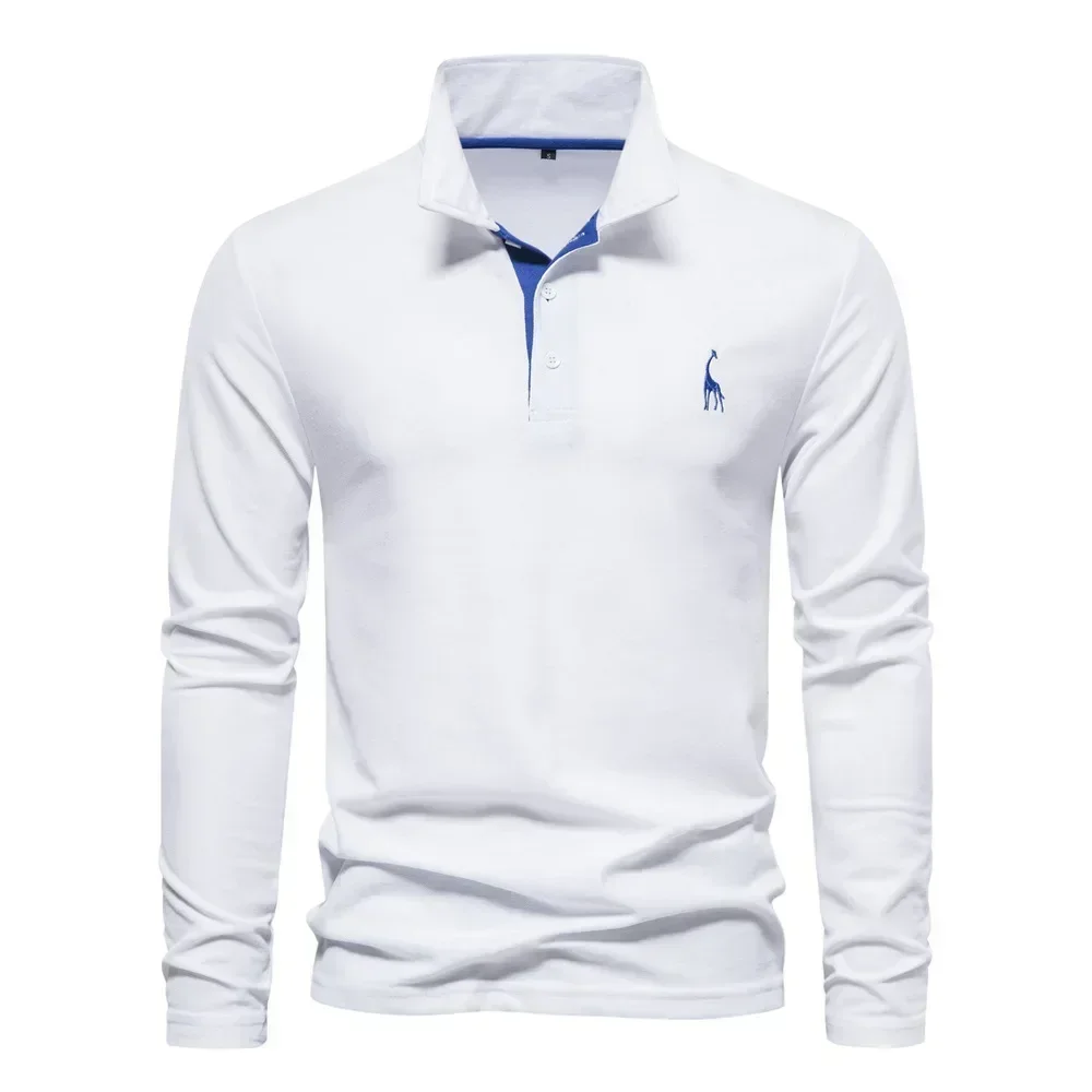 Deer Embroidery Men's Polo Shirts Solid Long Sleeve Casual Business Polo Shirts for Men New Spring Fall Cotton Tops Male Polos - Image 3