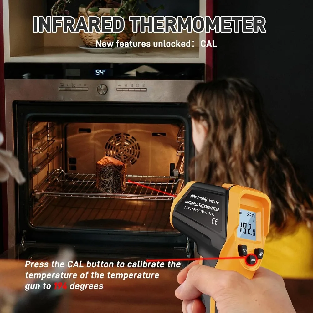 Infrared Thermometer Laser Temp Gun -58°F to 1112°F, Calibration & Adjustable Emissivity, Min/Max, for Cooking, HVAC, Auto view 2