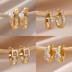 Letter C Stainless Steel Earrings For Women Gold Color Drop Piercing Pearl Earring Ladies Accessories Luxury Jewelry Gift BFF