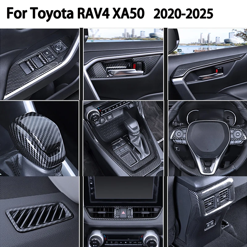 

For Toyota RAV4 XA50 2020-2025 ABS Carbon Fiber Window Swtich Panel Trim Gear Shift Cover Door Handle Decal Interior Accessories