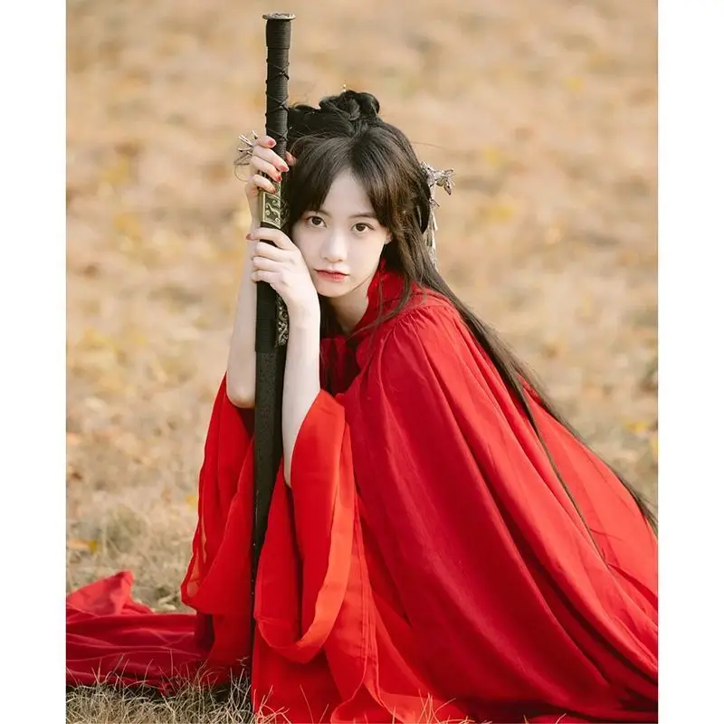 Winter Hanfu Dress Women Chinese Ancient Traditional Hanfu Outfit Female Carnival Cosplay Costume Hanfu Red Cloak With 2pcs Sets