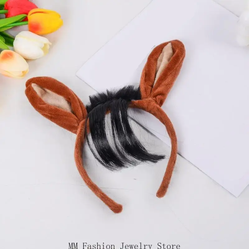 Horse Costume Set Horse Tail Horse Ear Headband Halloween Horse Cosplay Accessory for Kid Addult Masquerade Christmas