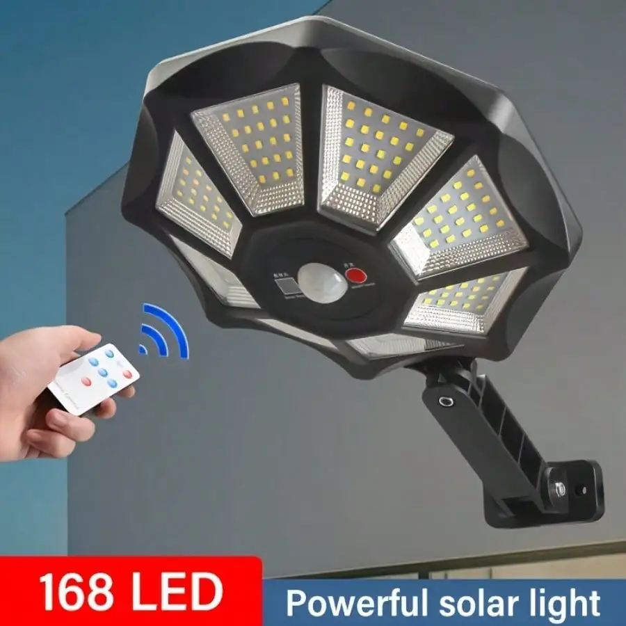 168 LED Solar Street Lamp - Motion Sensor, 3 Modes, Remote, ABS Metal, 18650 Battery, Garden/Patio/Pathway Lighting