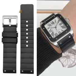 Watch Band for Cartier Santos100 Silicone Watch Strap Rubber Men and Women Black Waterproof Bracelet accessory 23mm