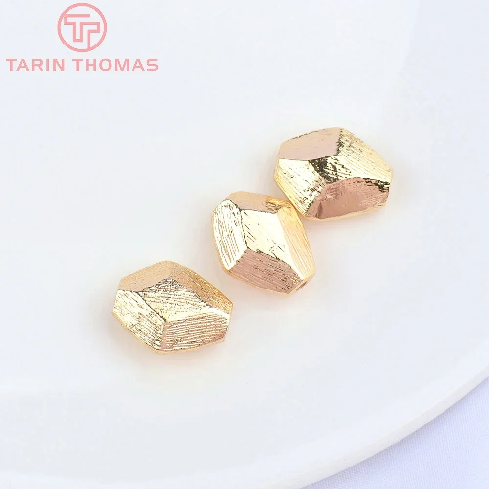 (5141)6PCS 12x14MM 24K Gold Color Plated Brass Diamond Shape Beads Bracelet Beads High Quality Diy Jewelry Accessories