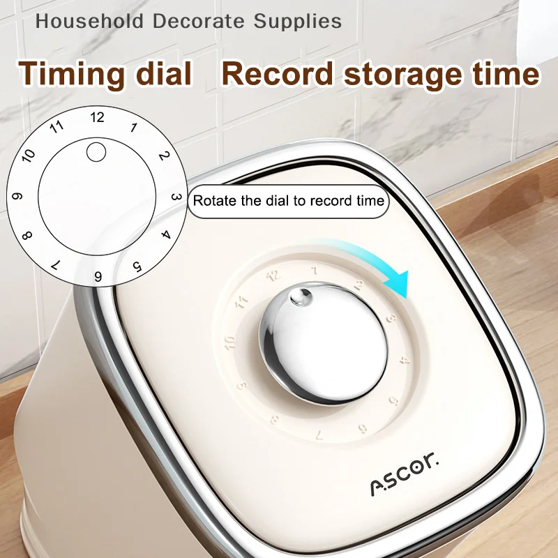 1Pcs Rice Bucket Food Container With Time Scale Rotating Kitchen Storage Box With Measuring Cup For Oatmeal Grain Cereal