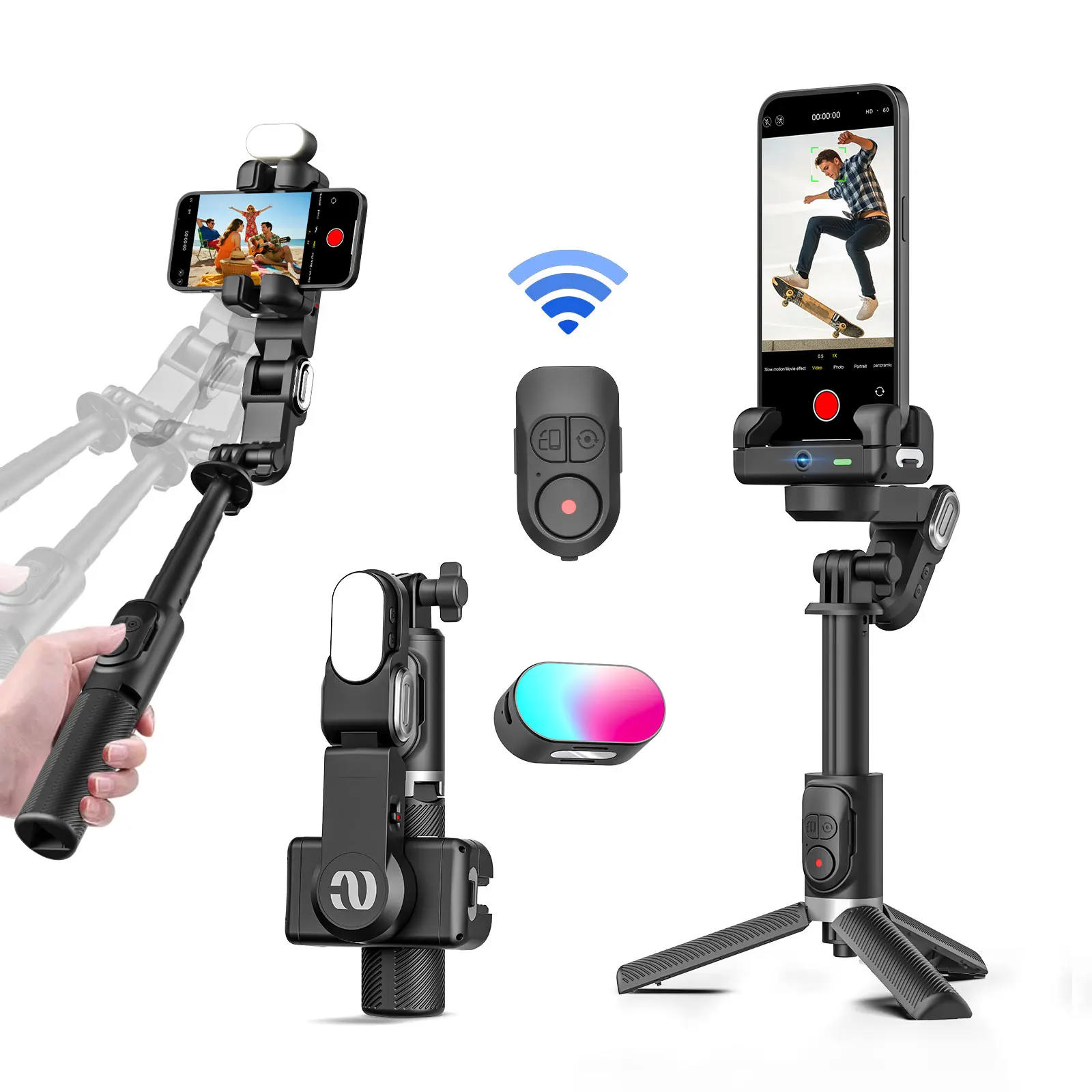 

AOCHUAN Smart M1 Черный 1-осевой ручной стабилизатор подвеса для селфи-палки Штатив с RGB заполняющей подсветкой для iPhone и телефона Android