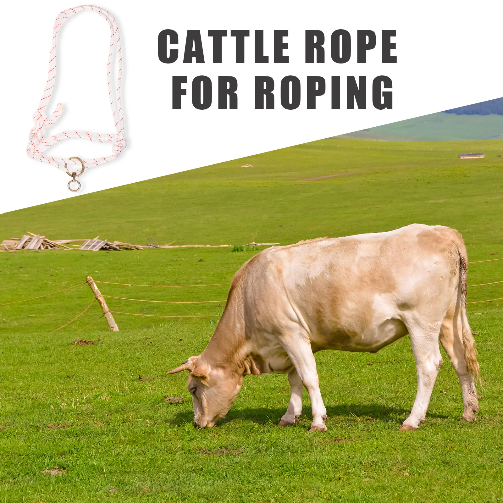 

Bull Bridle Calf Halter Cow Lanyard Safety Cattle Protector Rope for Roping Durable Lightweight Portable Cattle Traction Tool
