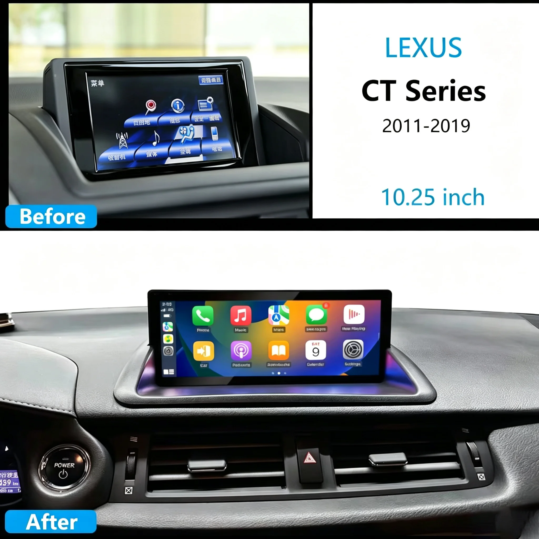 For Lexus CT CT200 2011-2019 10.25Inch Android 14 Car Radio GPS Navigation Multimedia Player Carplay Android Auto Bluetooth 4