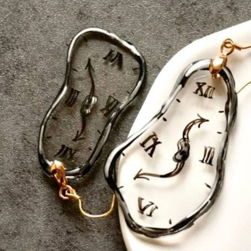 

Dali's Handmade Clock Earrings, Ear Clips, Artistic Sophistication, Personalized Creativity Gift