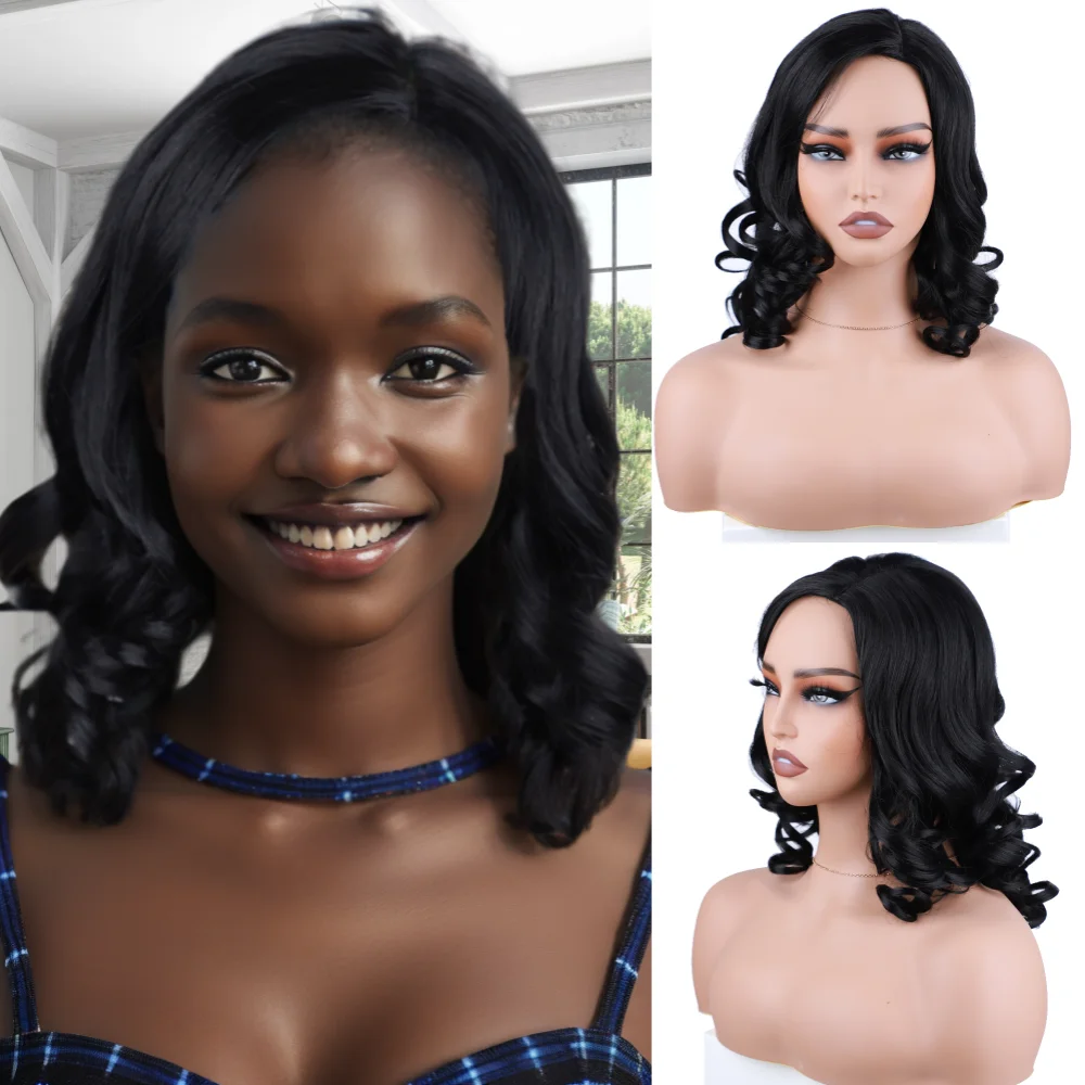 

Afro Curly Synthetic Wigs for Black Women Black Curly Synthetic Hair Side Part Daily Wigs Synthetic Curly Wigs Rubber Scalp Wigs