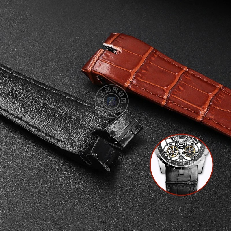 Cowhide lea/ther watchstrap 26 Concave-convex joint black brown watch band For Roger Dubuis EXCALIBUR KNIGHTS OF THE ROUND TABLE