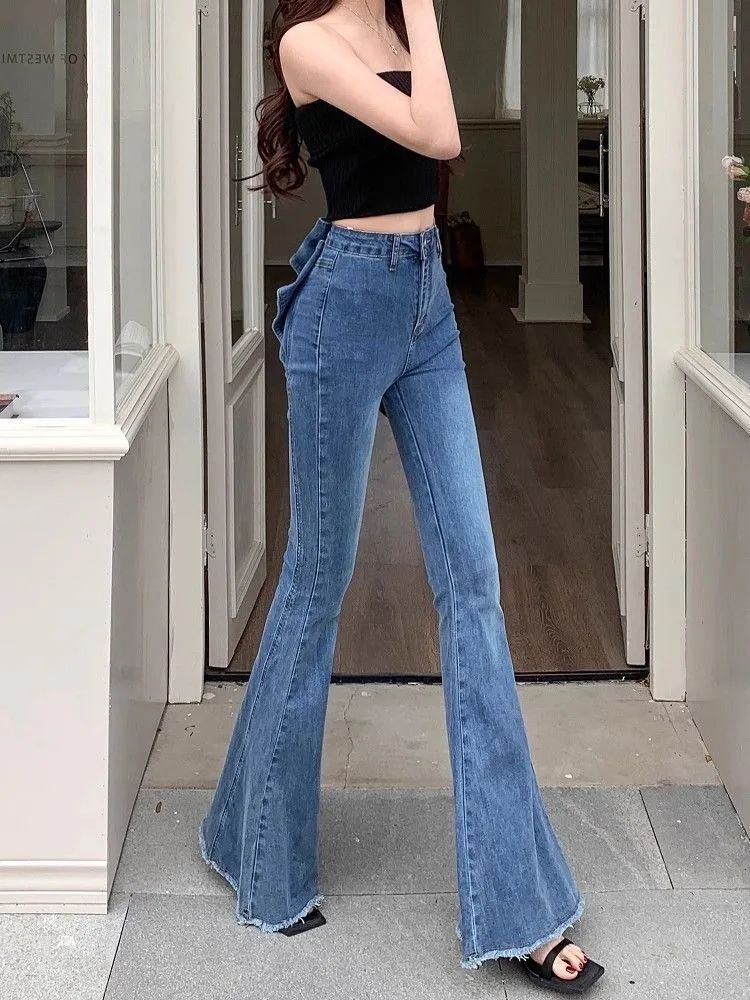 Bow Tie Jeans Women's American Vintage Three-dimensional Micro-large Summer Thin Pants New High-waisted Skinny Hip Flare Pants