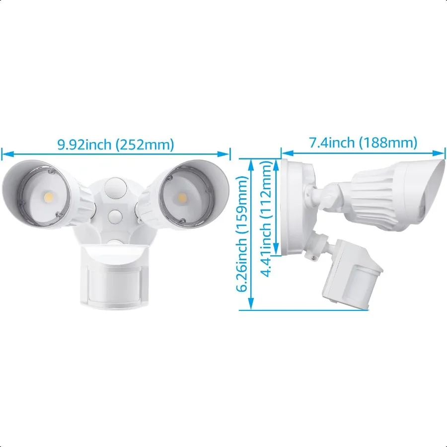 COB LED Luce di sicurezza Sensore di movimento Luci di inondazione Odori in alluminio per esterni Rilevatore di movimento + Crepuscolo all'alba + Interruttore di controllo 100277V Adj