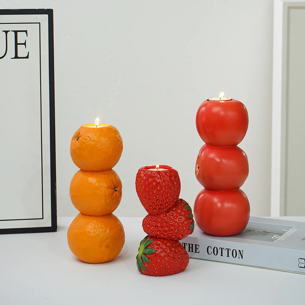 

3D Cute Resin Fruit Tealight Holder Candle Apples Strawberries Oranges Baking Candle Holder Mold Bedroom Birthday Party Decor