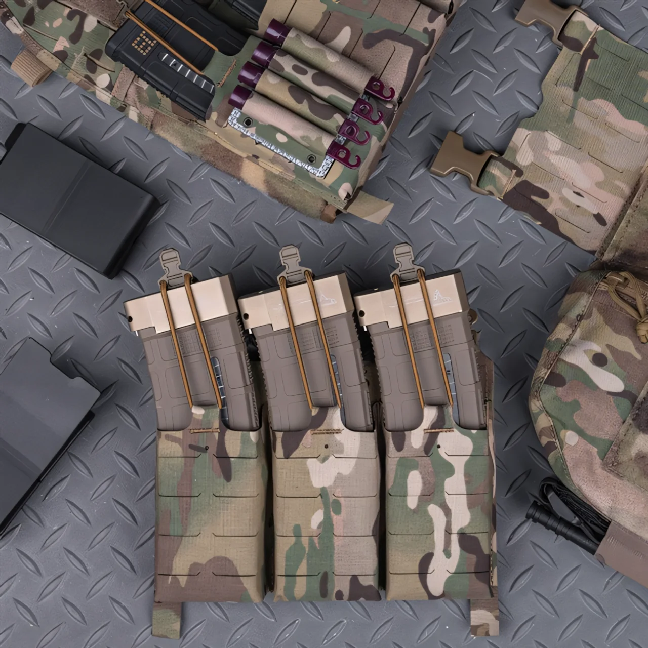Wosport V5 PC Triple Mag Pouch Plate 5.56 Pouch Panel G Hook MOLLE Hook and Loop Mount Elastic Pull Tab for Airsoft Outdoor Gear