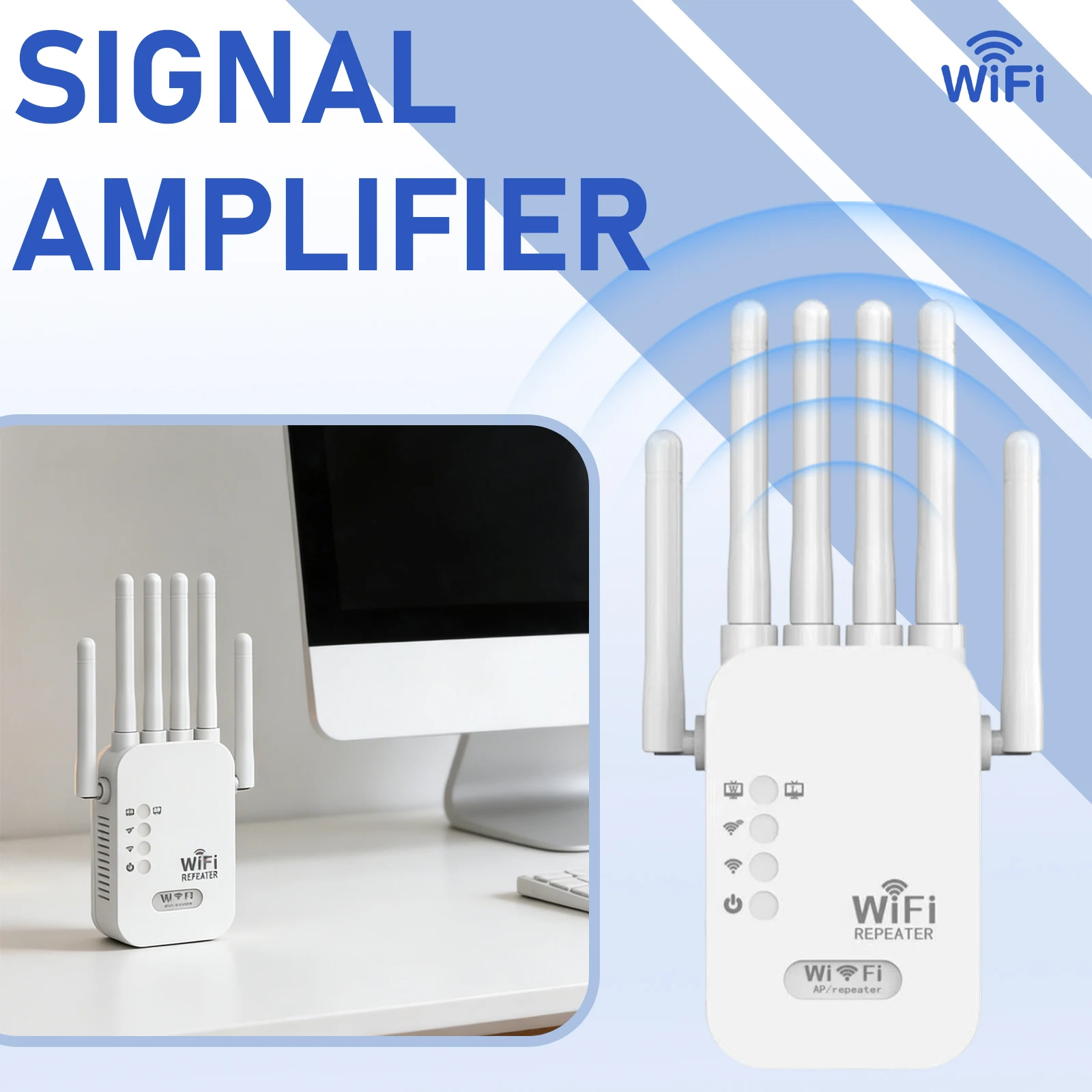 

2026 WIFI Signal Booster Amplifier 1200M Six-Antenna US Standard Wall-Penetrating 300M Wireless Network Repeater Amplifier
