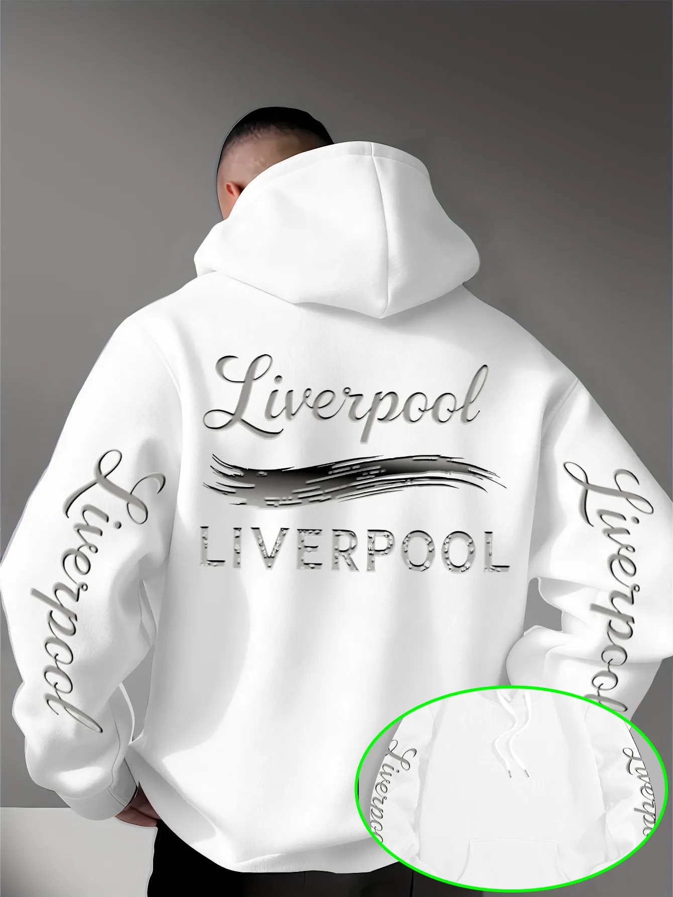 Herren Sport Hip-Hop Hoodie, Liverpool Schriftzug Textgrafik, Fleece-Gefüttertes Sweatshirt für Urbanen Streetstyle und Kaltes Wetter – Detail 4