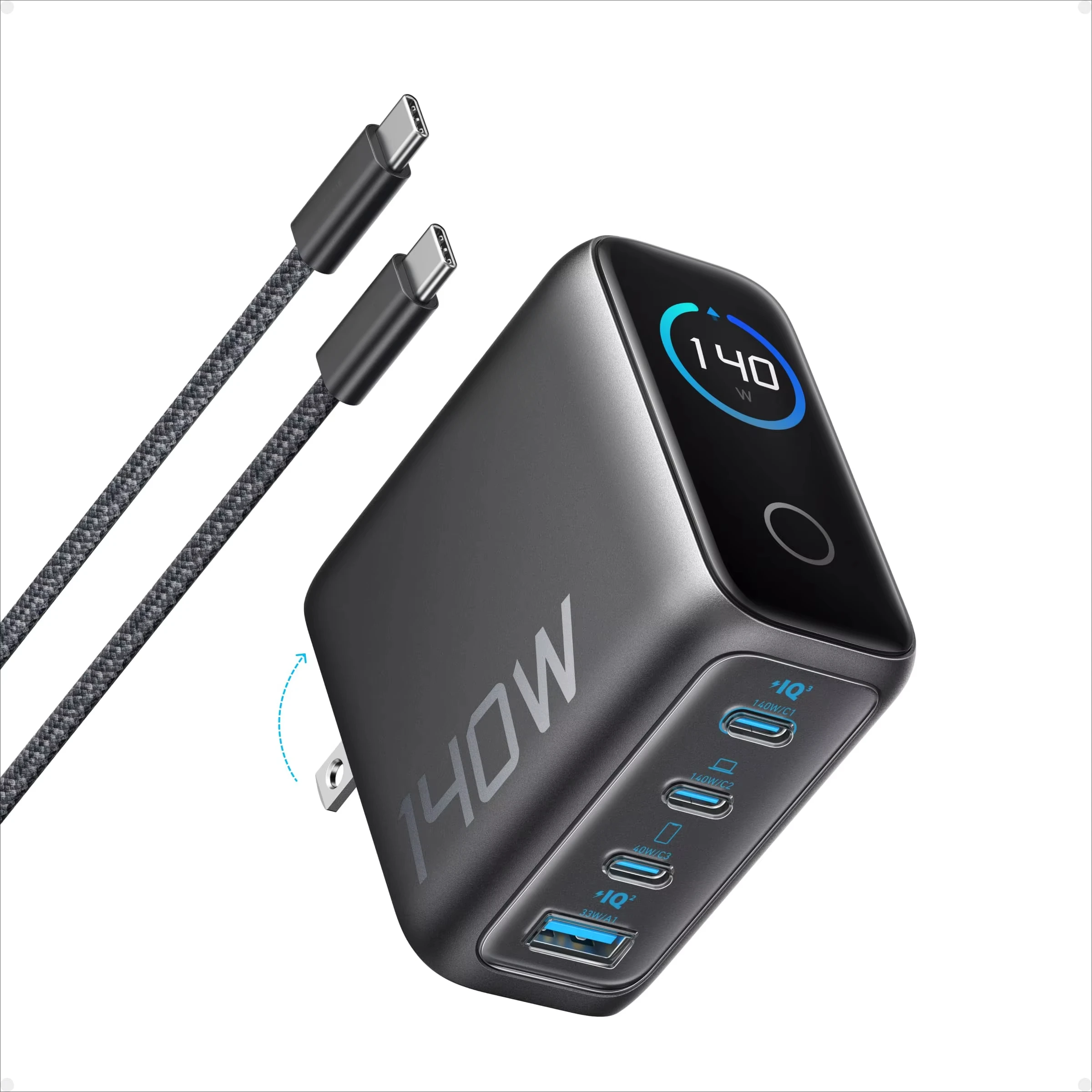 

Charger 140W 4 Port Multi-Device Fast Charging Advanced GAN Power Adapter Intuitive Touch Controls