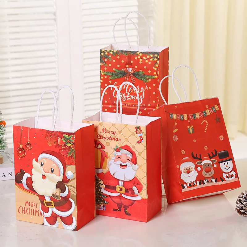 4/8pcs Santa Christmas Candy Bags Snowman Reindeer Kraft Paper Gift Bags New Year Party Favors Packaging Noel 2024 Christmas