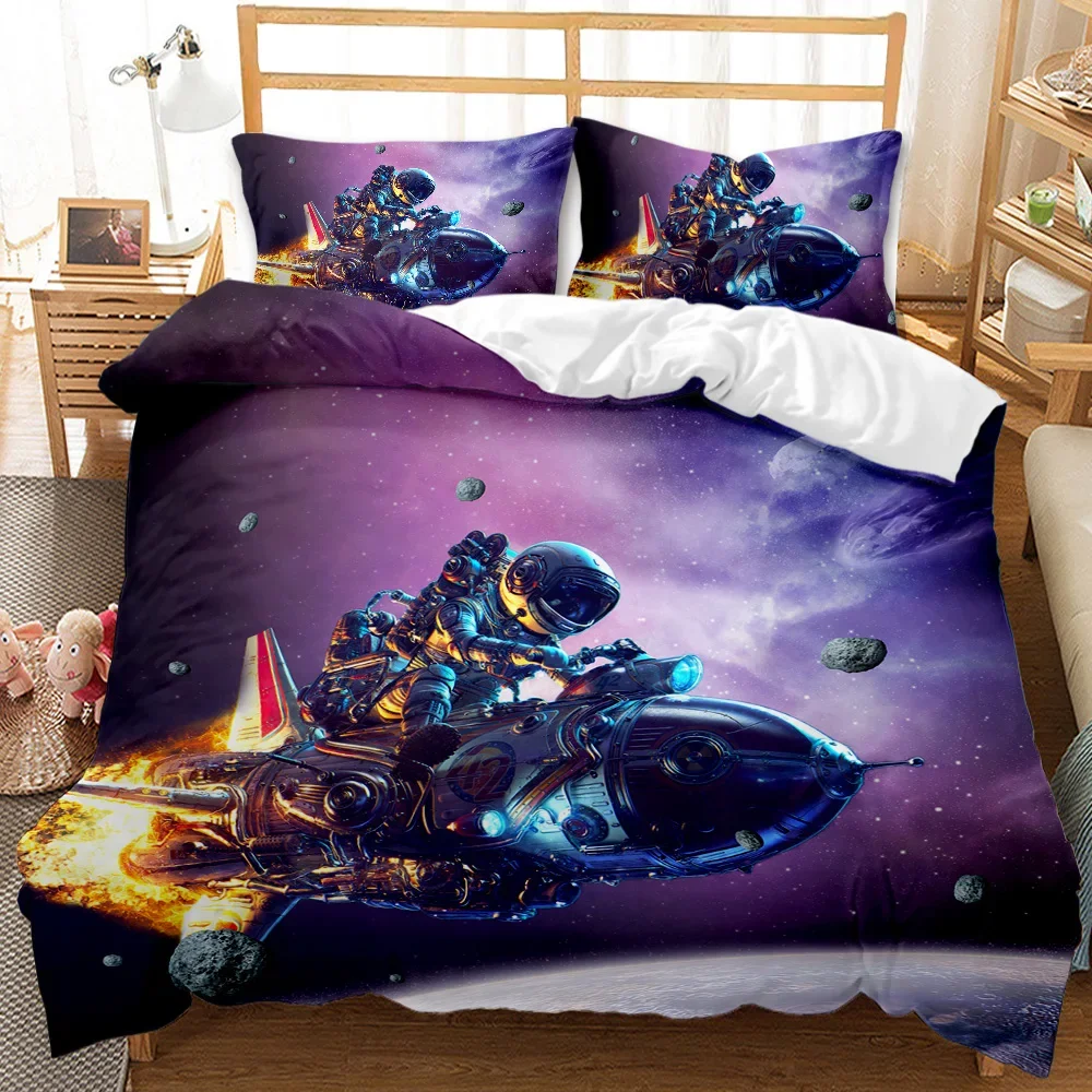 Spaceship Duvet Cover Set Spaceship Travel Through The Galaxy Space Bedding Set Pillowcase Queen King Size Polyester Qulit Cover