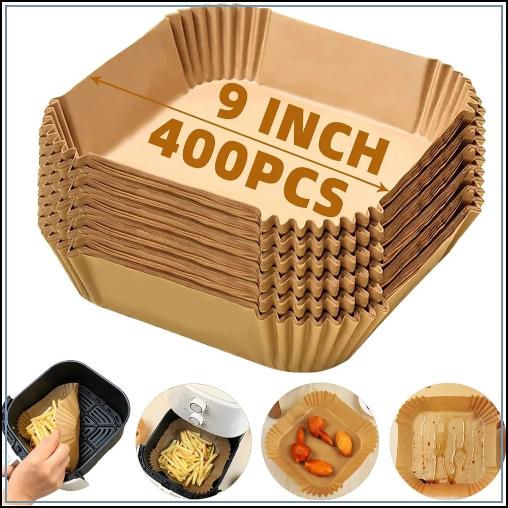 

400PCS 9 Inch Square Air Fryer Liners Disposable, Fit 5-8QT, for Ninja, Instant Pot, Chefman