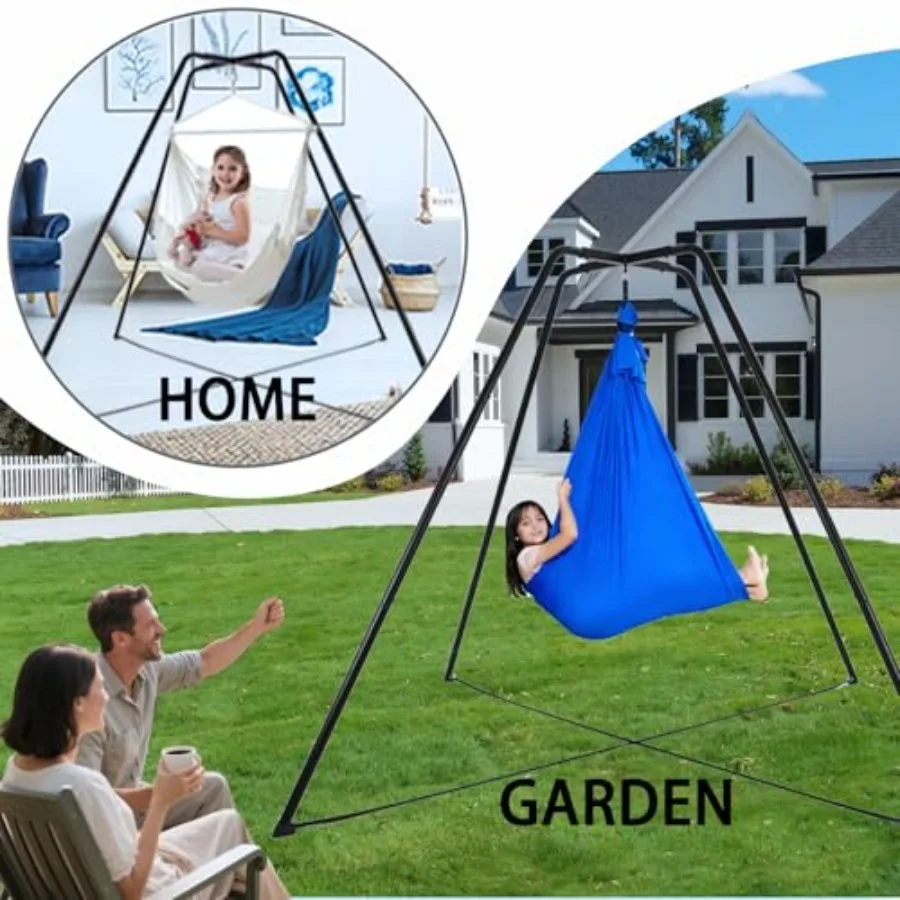 Altalena in metallo resistente per 600 libbre Antiruggine Resistenza tutte le stagioni Altalena sensoriale con telaio nero con piattino non incluso