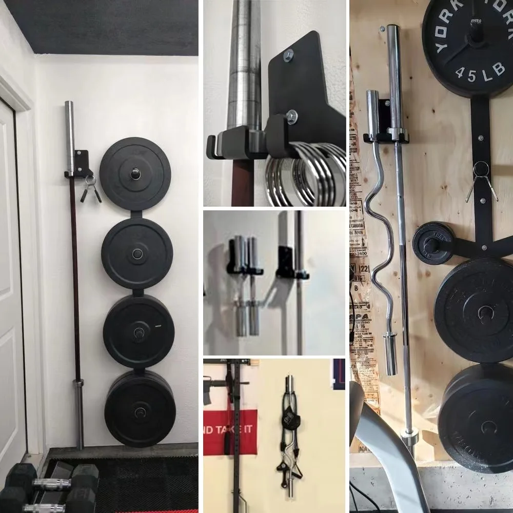 Barbell Rod Holder For Gym Home Barbell Bar Hanging Rack Vertical Display Bracket Space Saving Wall Frame Equipment Wall Mounted