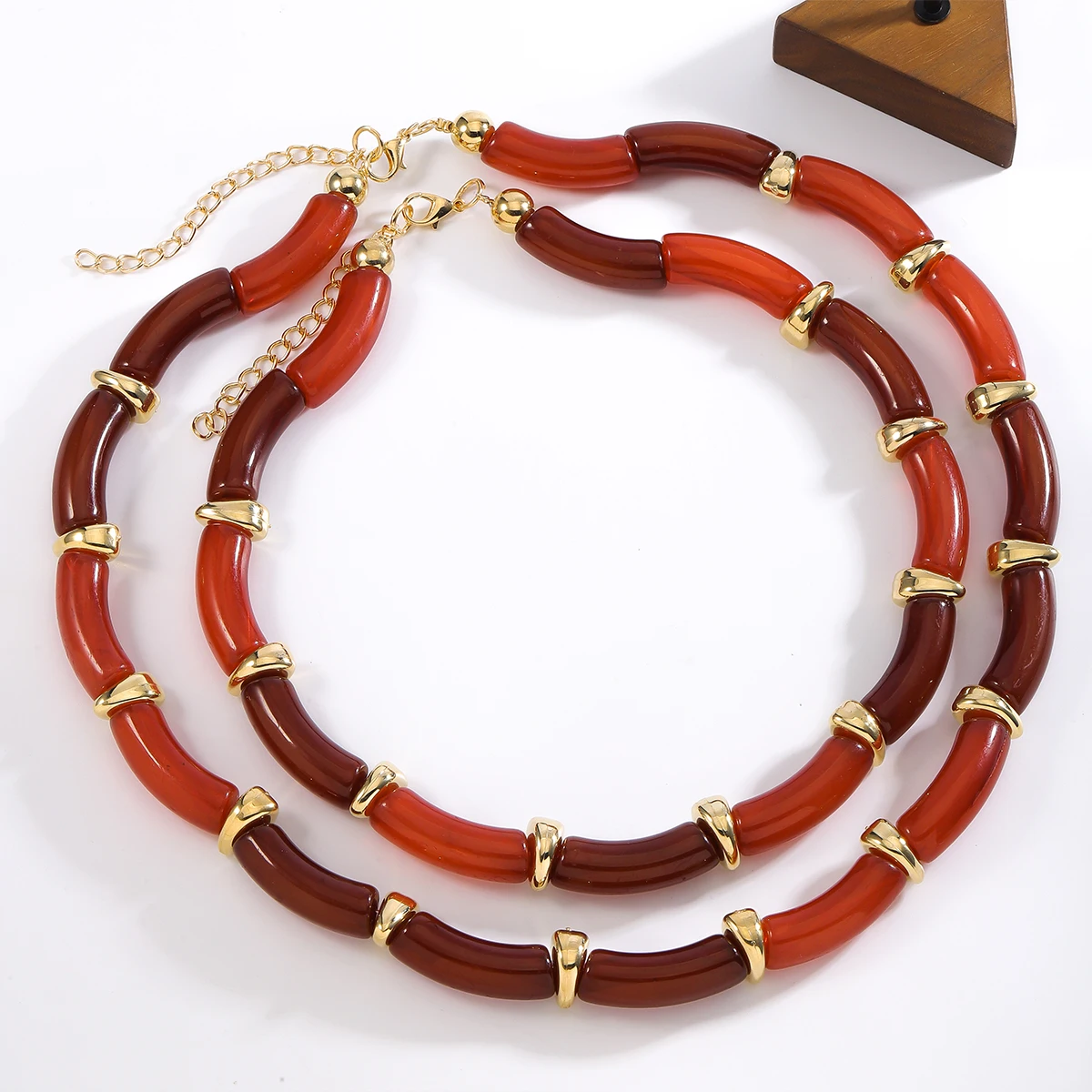 Best lady 2024 New ZAA 2 Pack Elastic Necklace, Vintage Resin Color Block Necklace Bracelet, Party Banquet Jewelry