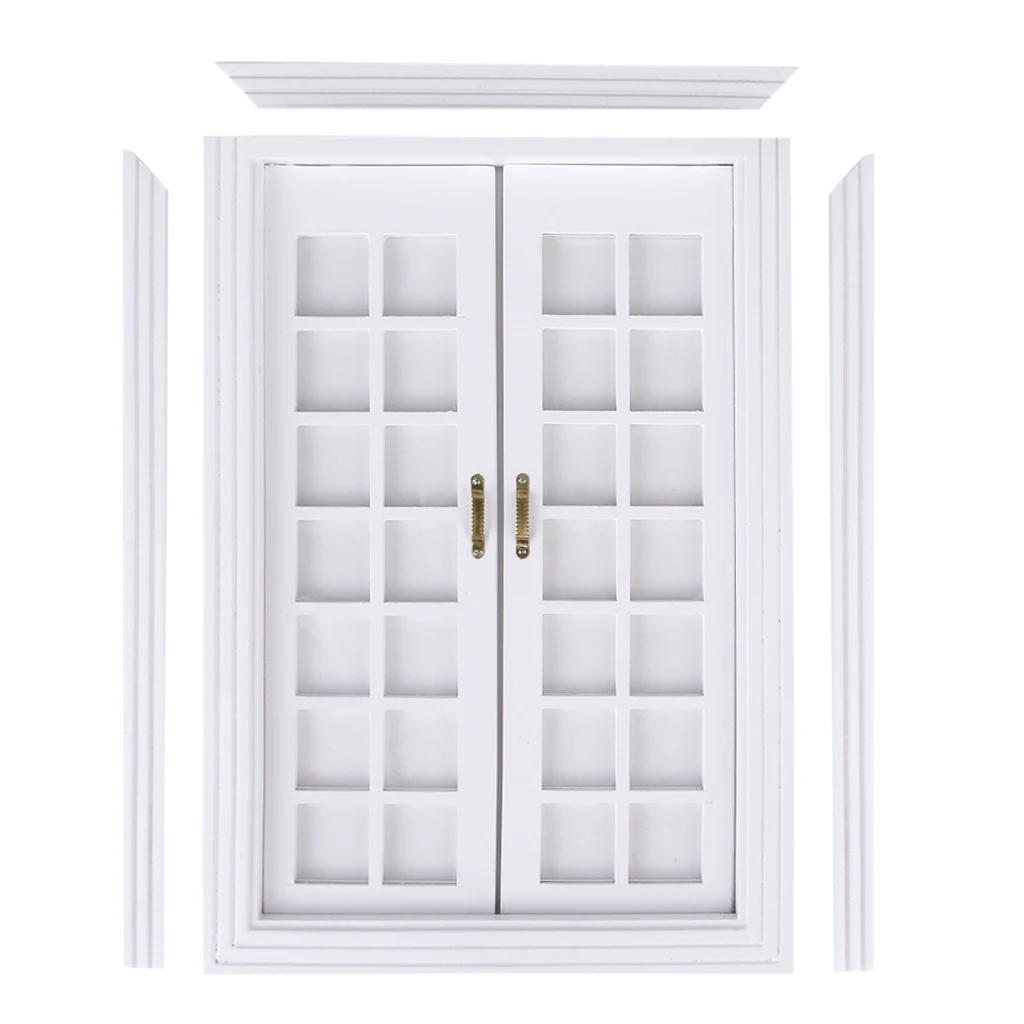 باب خشبي مصغر لبيت الدمى، باب فرنسي تقليدي بمفصلات لأثاث بيت الدمية بمقياس 1 12