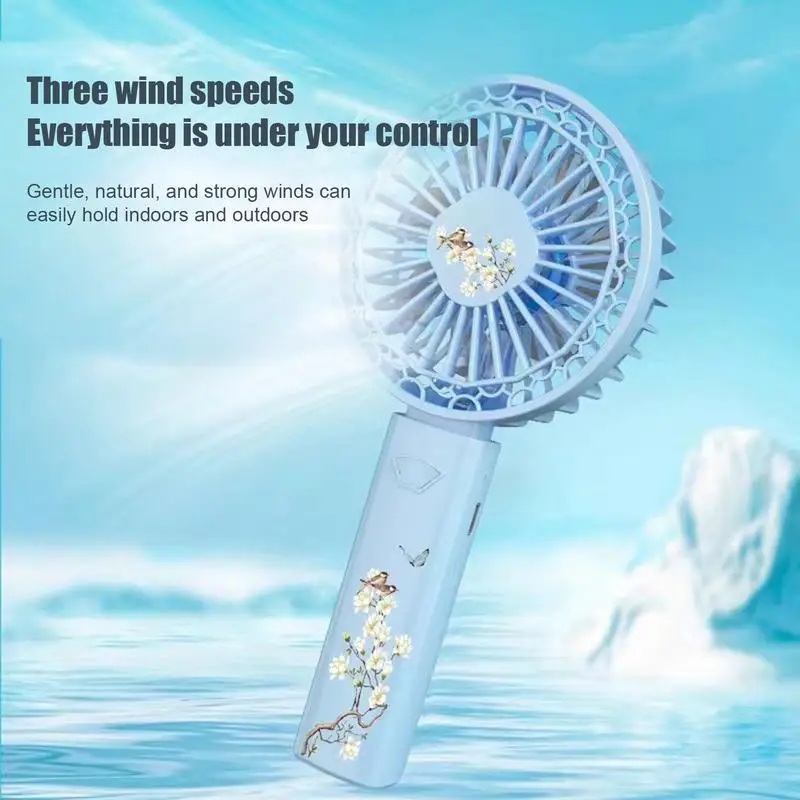 Hand Held Fan Chinese Flower 3 Speeds Hand Fan With Tassel Portable Handheld Mini Cooling Fan For Women Kids Girls Men