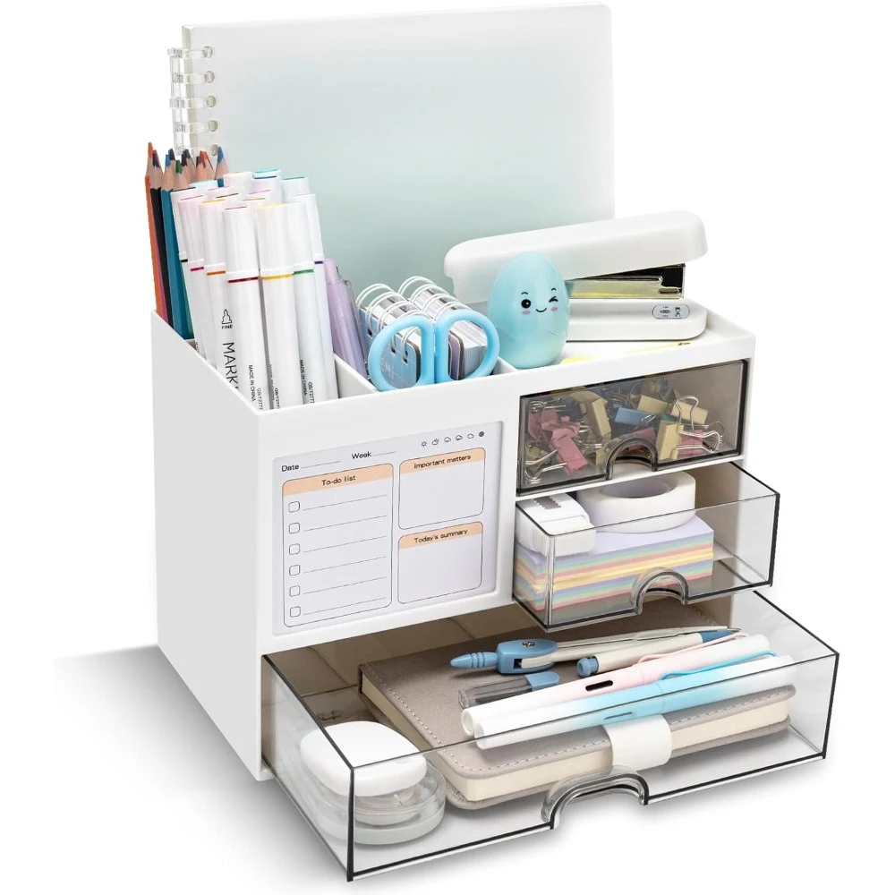 

White 3-Drawer Desk Organizer with 8 Compartments
