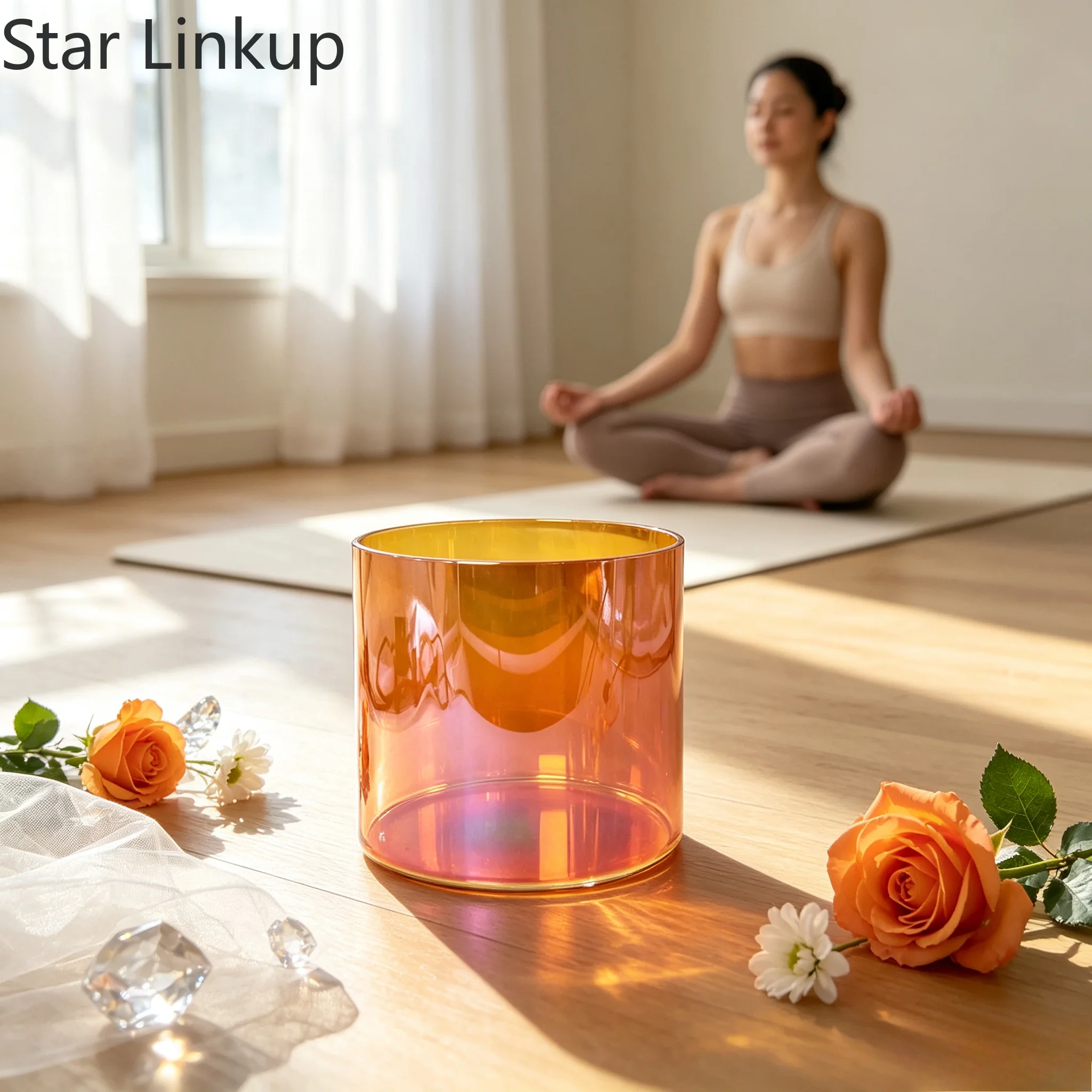 Star Linkup Magic Orange Quartz Crystal Singing Bowl, Percussion Music Instrument for Sound Healing, Yoga Practice and Daily Stress Relief