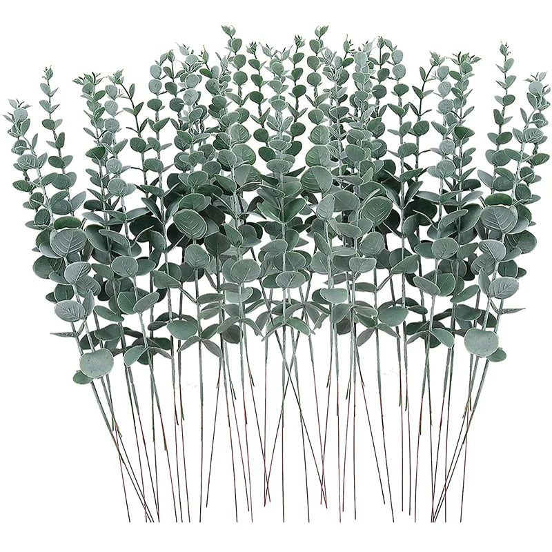 Yannew 12 Stück künstliche Eukalyptus-Stiele, silbernes Dollar-Grün, künstliche Pflanzen für Hochzeitsstrauß, Blumenarrangement, Heimdekoration – Detail 23