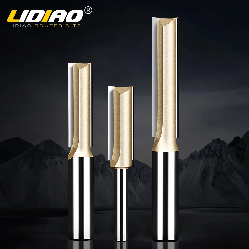 LIDIAO 2PC Double Flute Straight Router Bit Set Shank12.7mm Extra Long Carbide Tipped CNC Cutter Engraving Milling Machine Tool